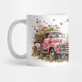 Farm Girl Pink Truck with Wildflowers Mug